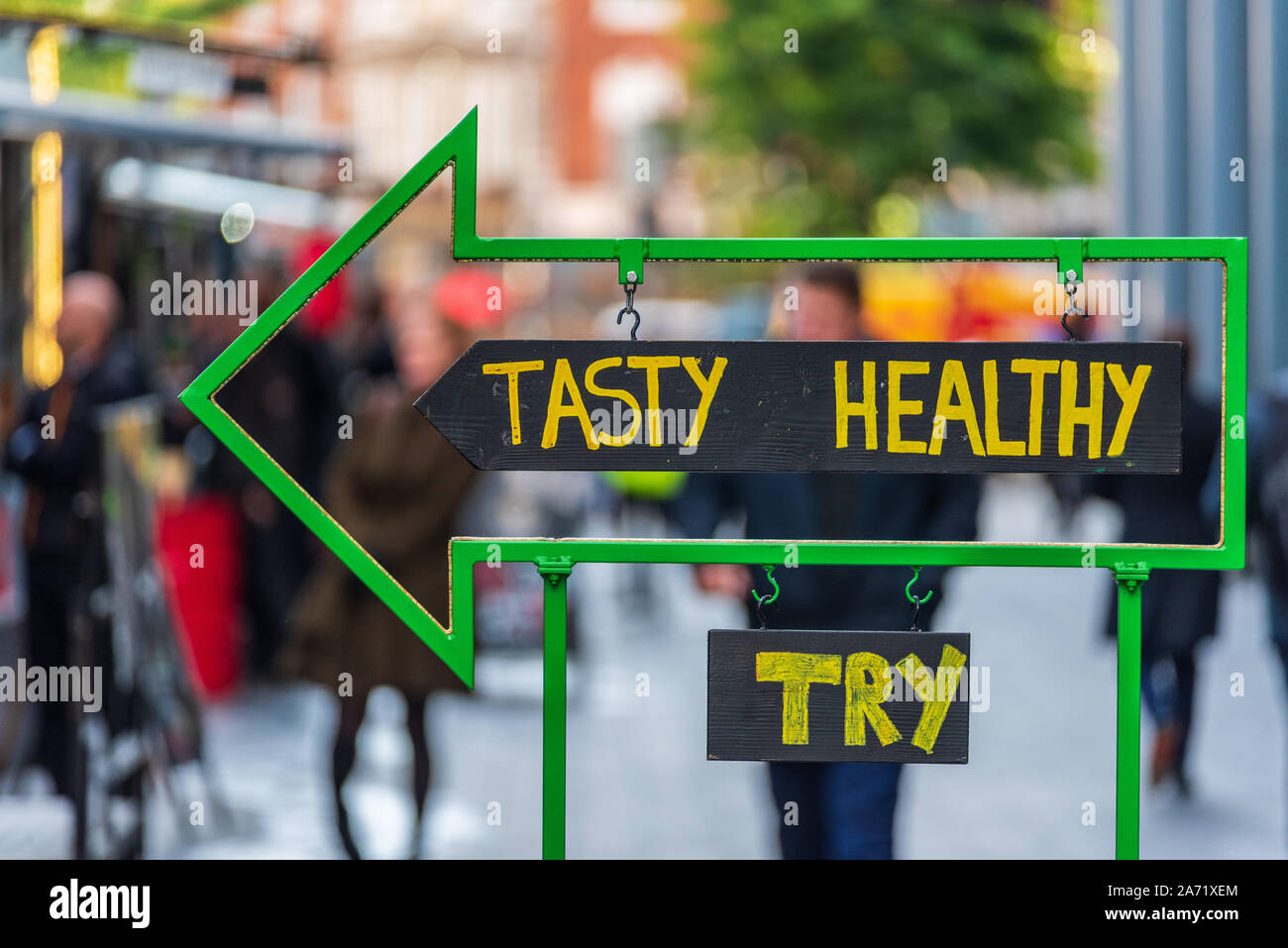 Sign at a London Street Food Market at Spitalfields Market East London Stock Photo