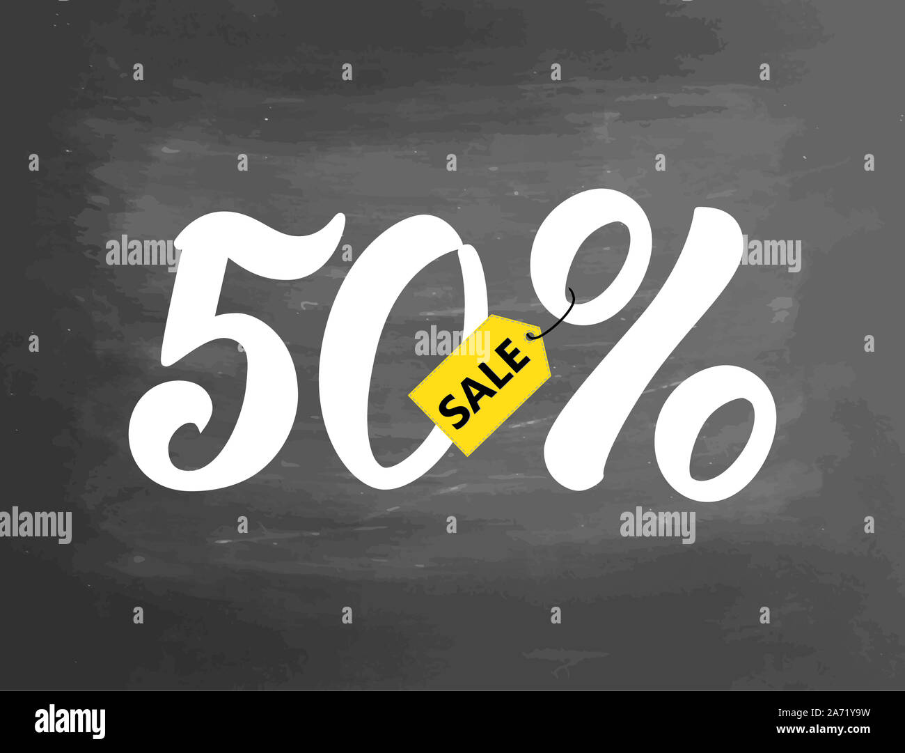 A sale discount set with 50 percents. Sale lettering on chalkboard ...