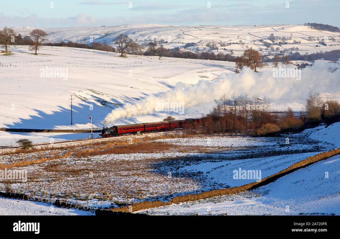 'Darfield' heads along the Embsay and Bolton Abbey railway near Stoneacre loop. Stock Photo