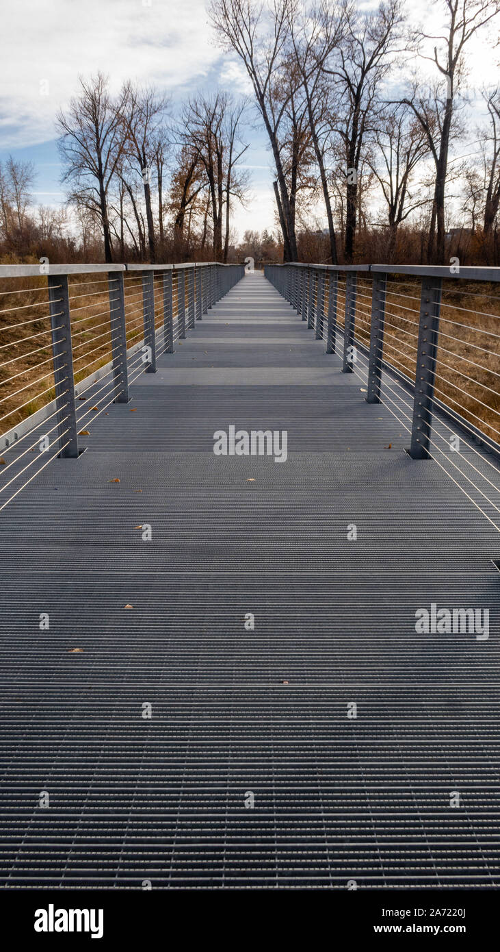 Metal bridge, pathway through the marsh Stock Photo