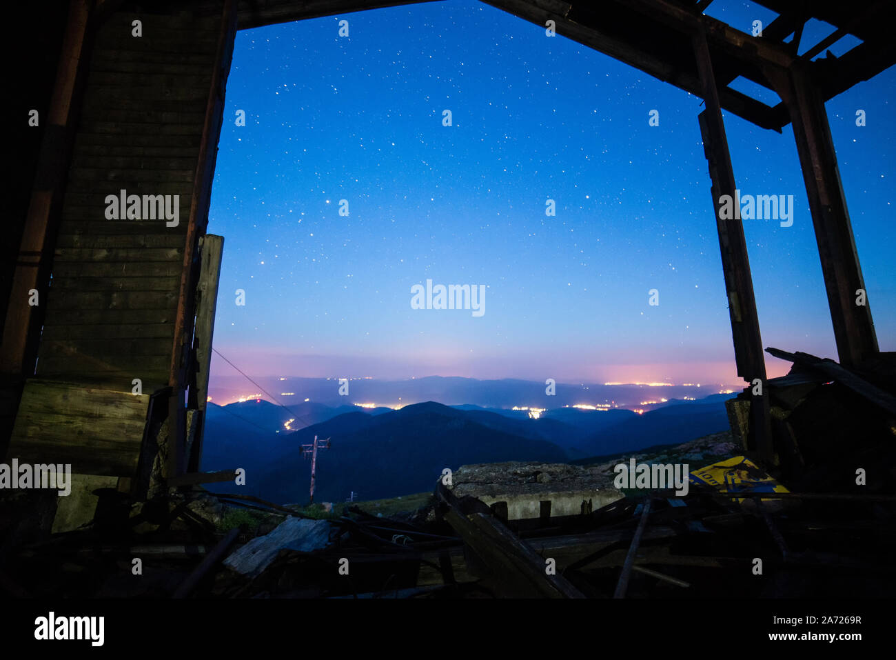 Old Decrepit Ski lift Station In The Mountains At Night Chopok Low 
