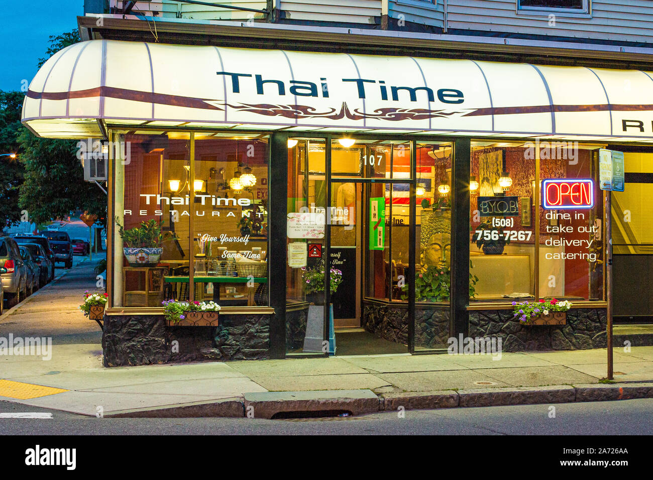 Thai Time Restaurant  on Highland Street in Worcester, MA Stock Photo