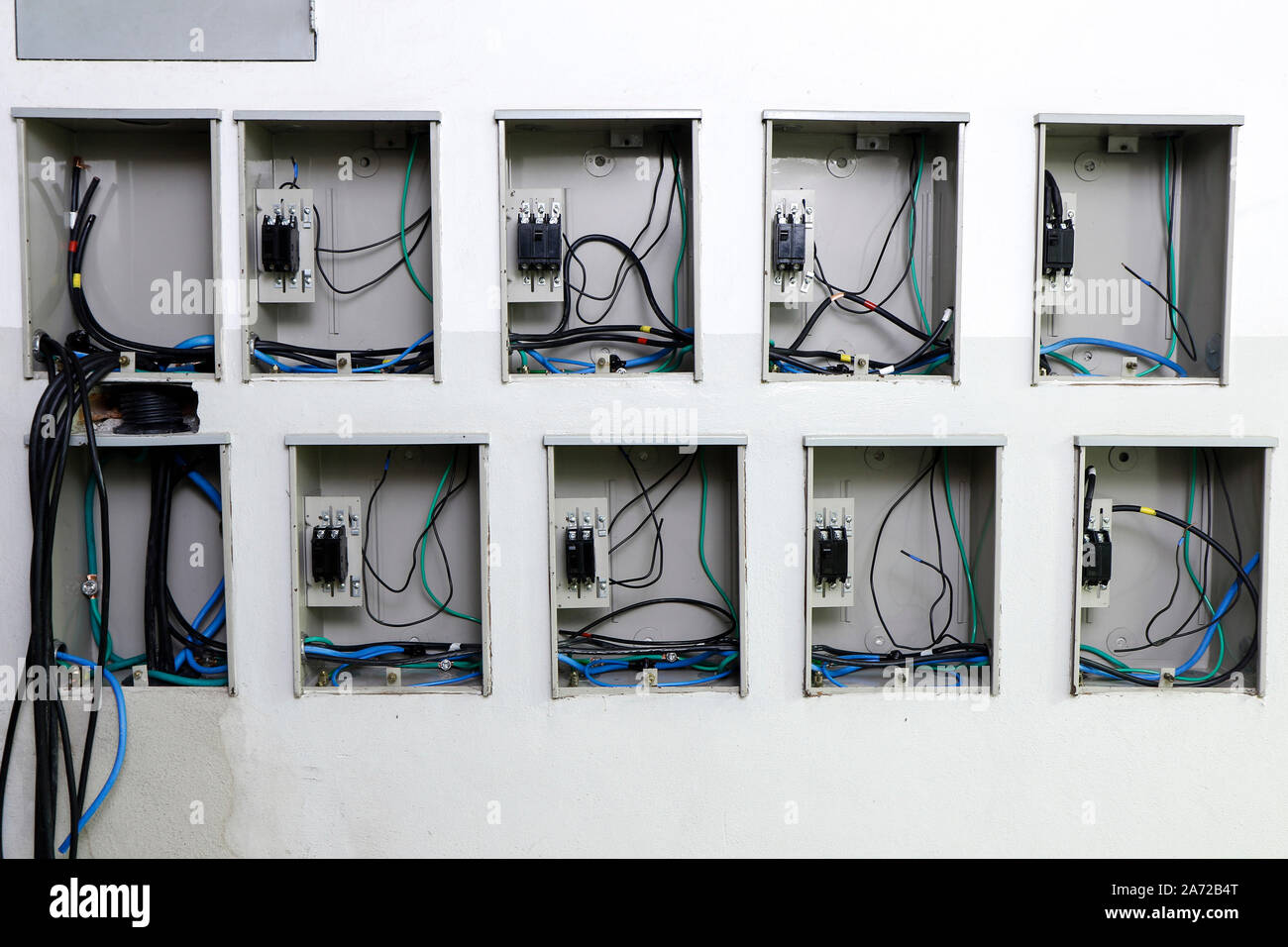 Panel of electrical connection keys. Electric clock. Electrical box