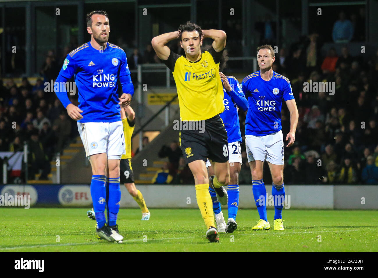 Burton Upon Trent, UK. 29th Oct, 2019. Scott Fraser of Burton Albion (8) misses a great chance to level the scores during the EFL Carabao Cup round of 16 match between Burton Albion and Leicester City at the Pirelli Stadium, Burton upon Trent, England. Photo by Mick Haynes. Editorial use only, license required for commercial use. No use in betting, games or a single club/league/player publications. Credit: UK Sports Pics Ltd/Alamy Live News Stock Photo