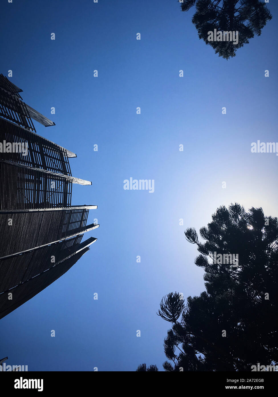 A stunning hut peak of part of the Jean-Marie Tjibaou Cultural Centre designed by Renzo Piano. Stock Photo