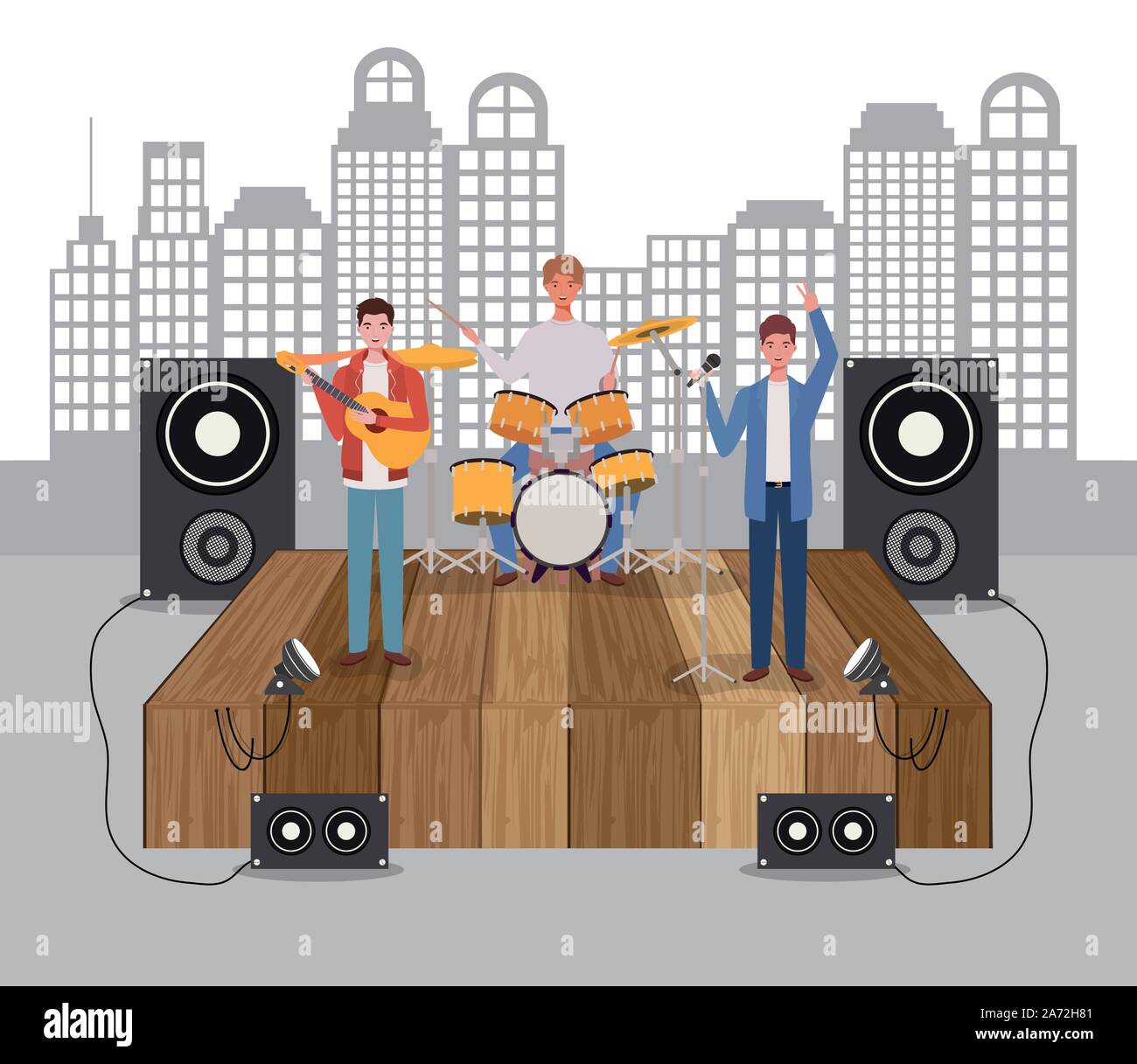 group of men music band playing instruments Stock Vector Image & Art ...