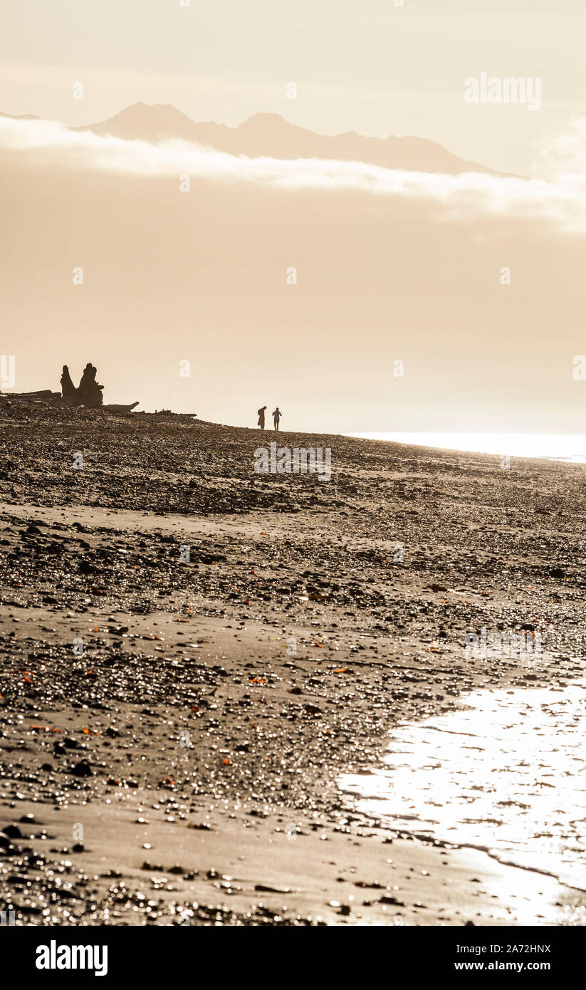 People walking the Dungeness spit on a sunny afternoon, Washington State, USA. Stock Photo