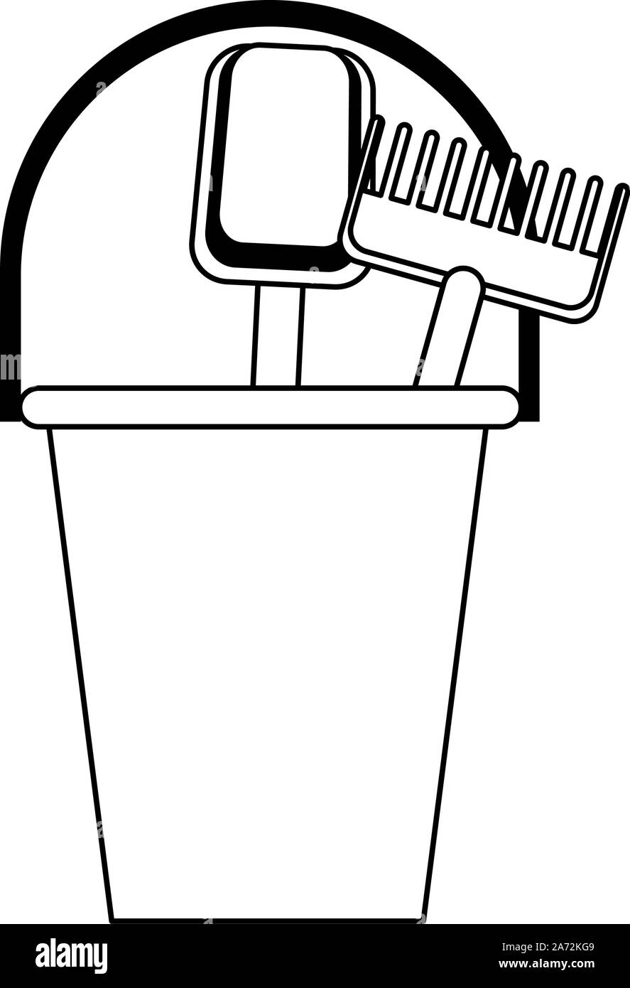 sand bucket with shovel and rake Stock Vector