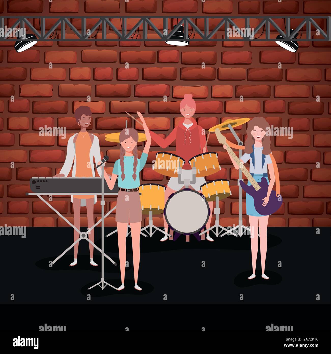 group of women music band playing instruments Stock Vector Image & Art ...