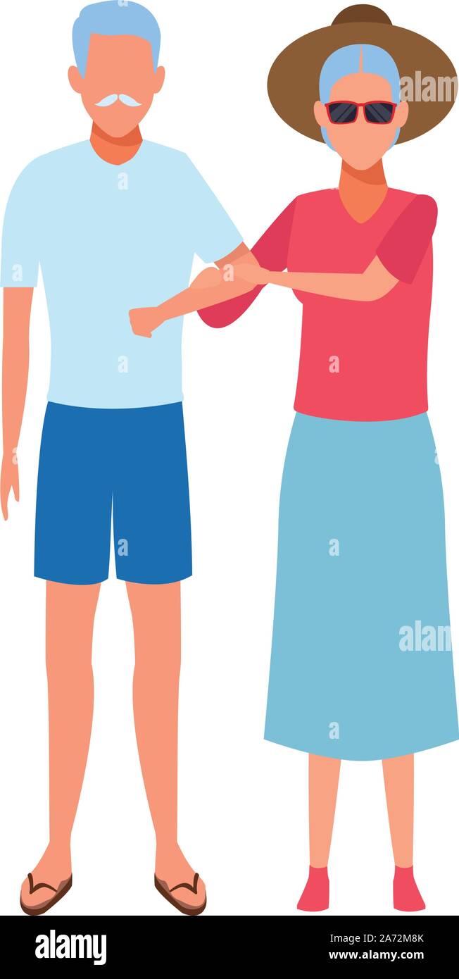 avatar old couple wearing beach clothes, flat design Stock Vector
