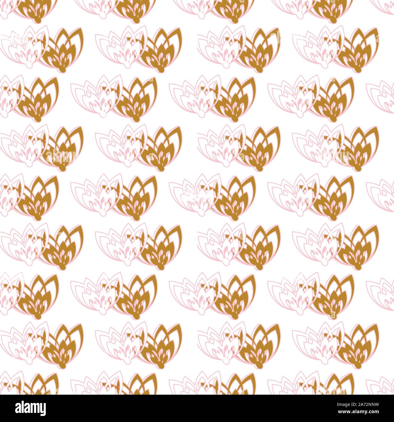 seamless vector pattern with golden and pink floral shapes in vertical layout Stock Vector