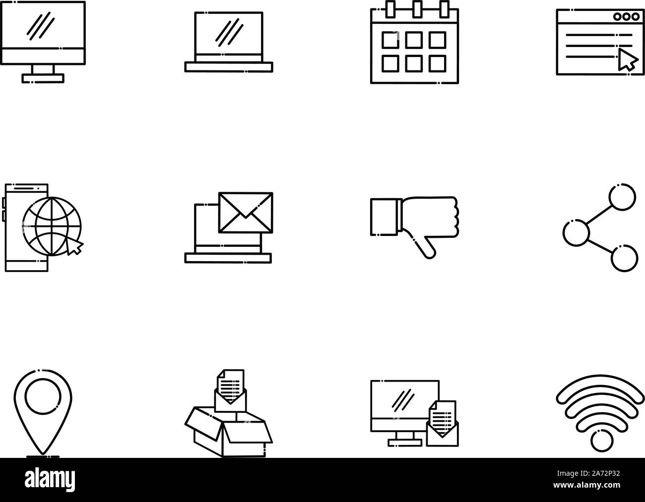 network social media icons set line style vector illustration Stock ...