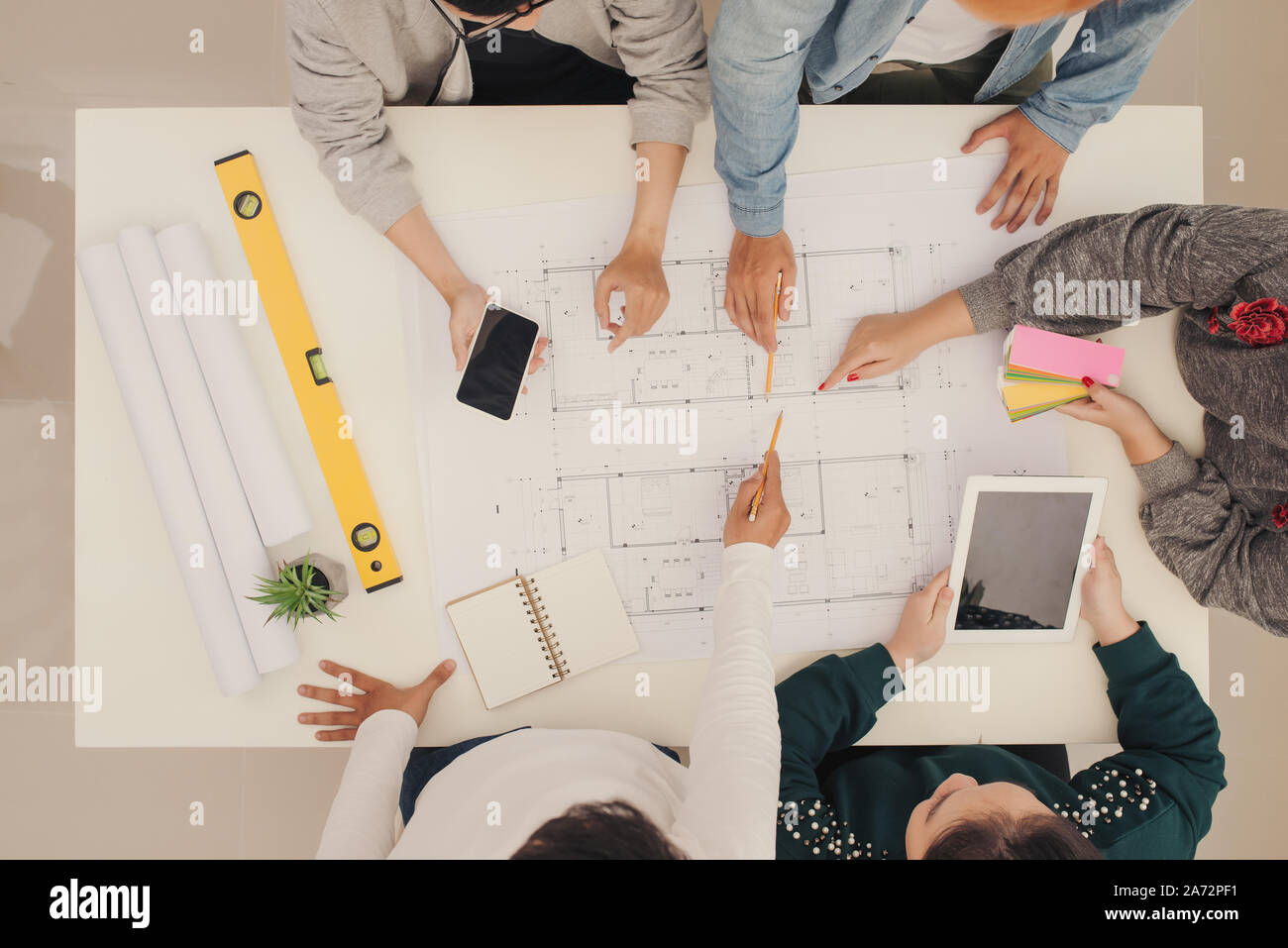 Group of creative worker brainstorm together in office, new style of workspace, relax scene of people in office Stock Photo