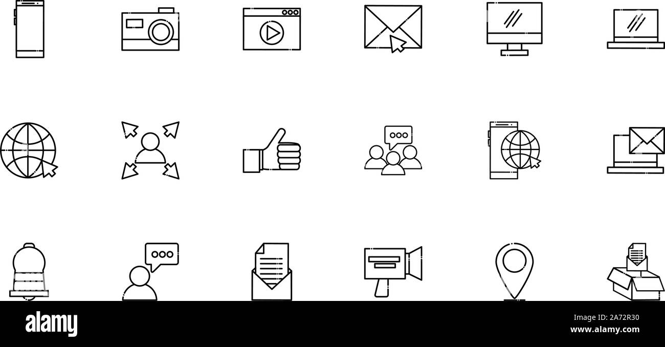 network social media icons set line style vector illustration Stock ...