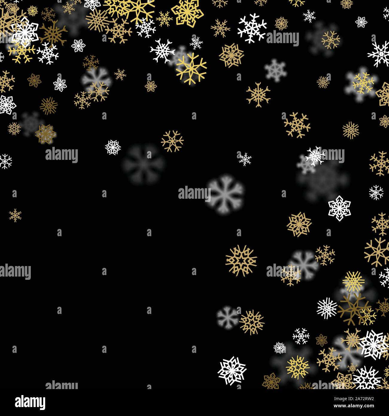 Snowfall background with golden snowflakes blurred in the dark Stock ...