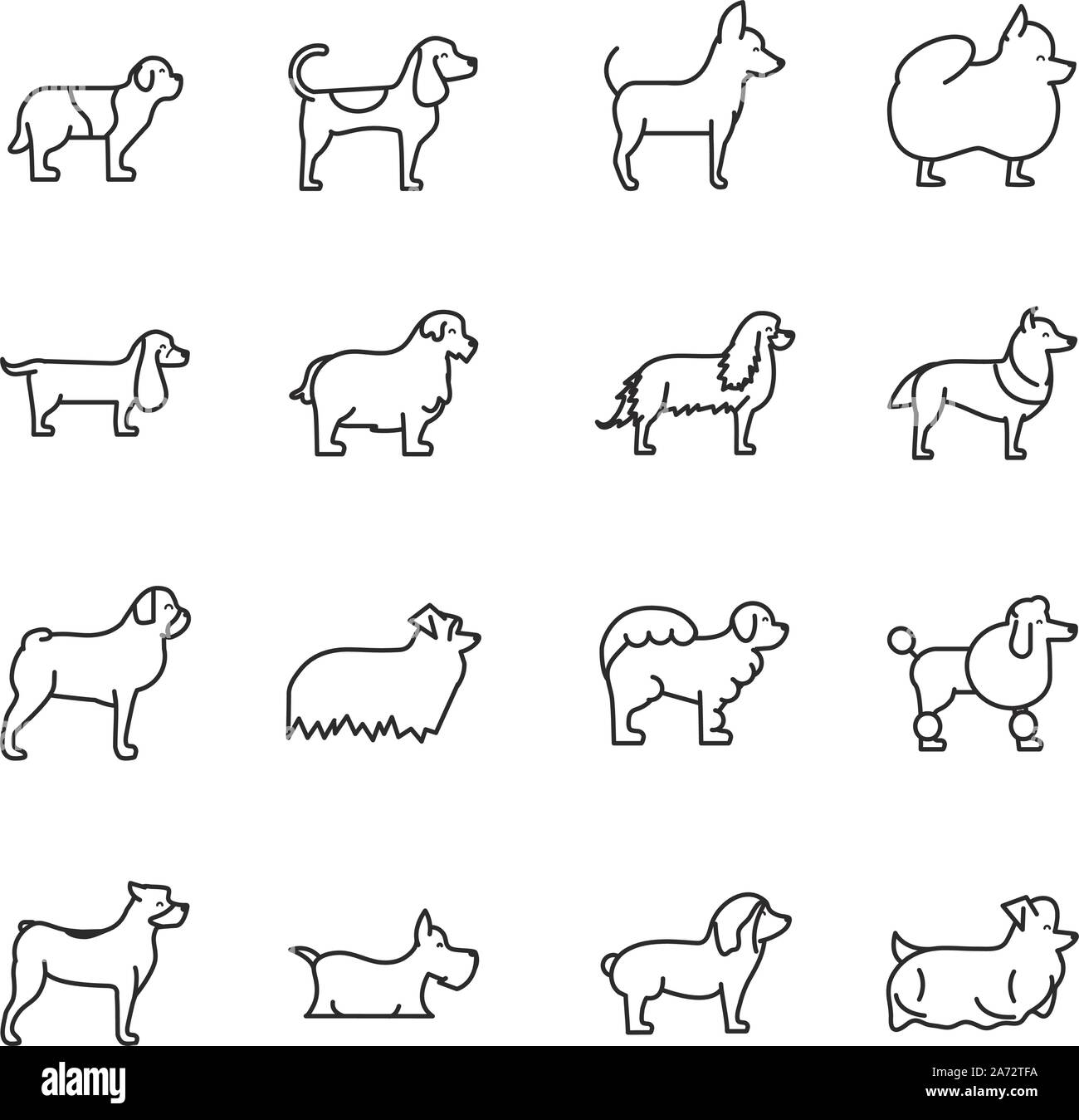 set of dogs breed standing icons linear style vector illustration Stock ...