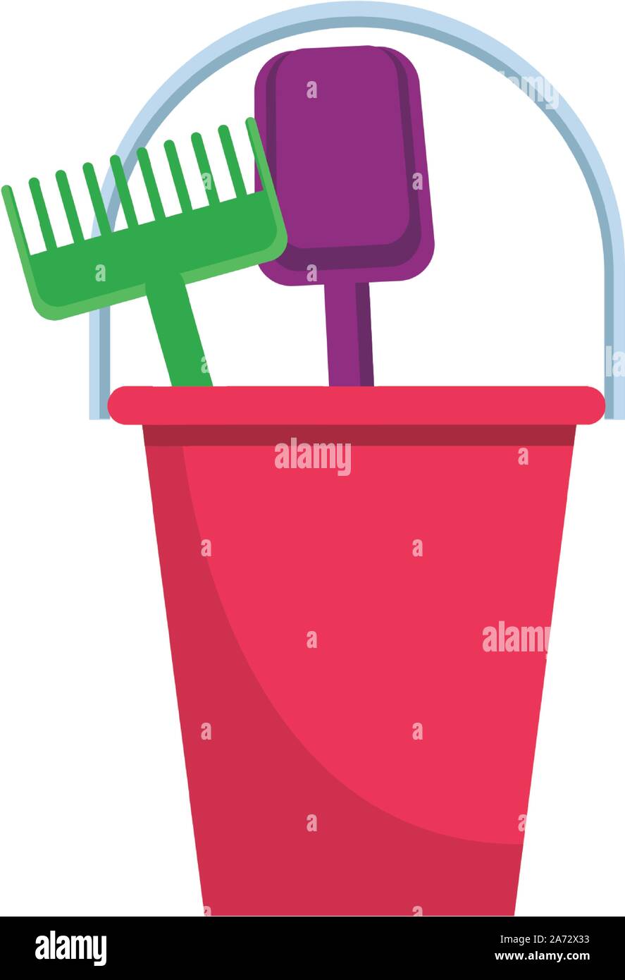 sand bucket with shovel and rake Stock Vector