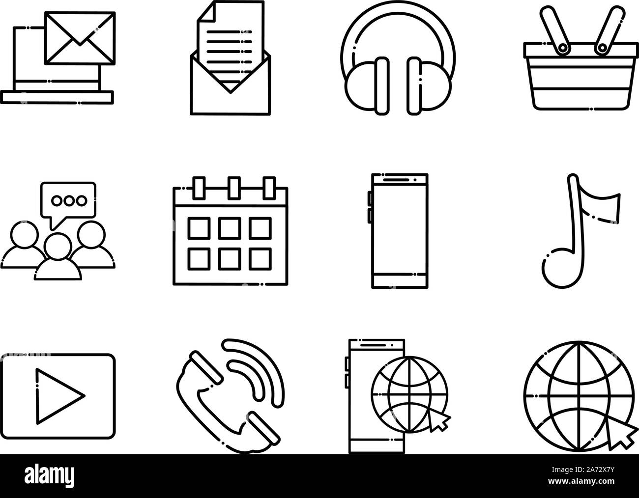 network social media icons set line style vector illustration Stock ...