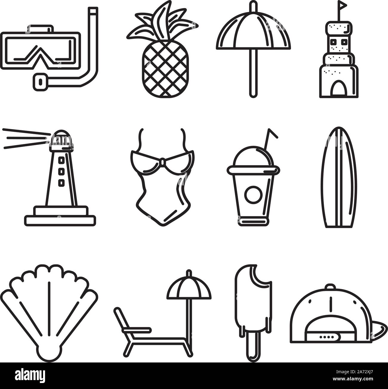 tourism travel time summer icons linear set vector illustration Stock Vector