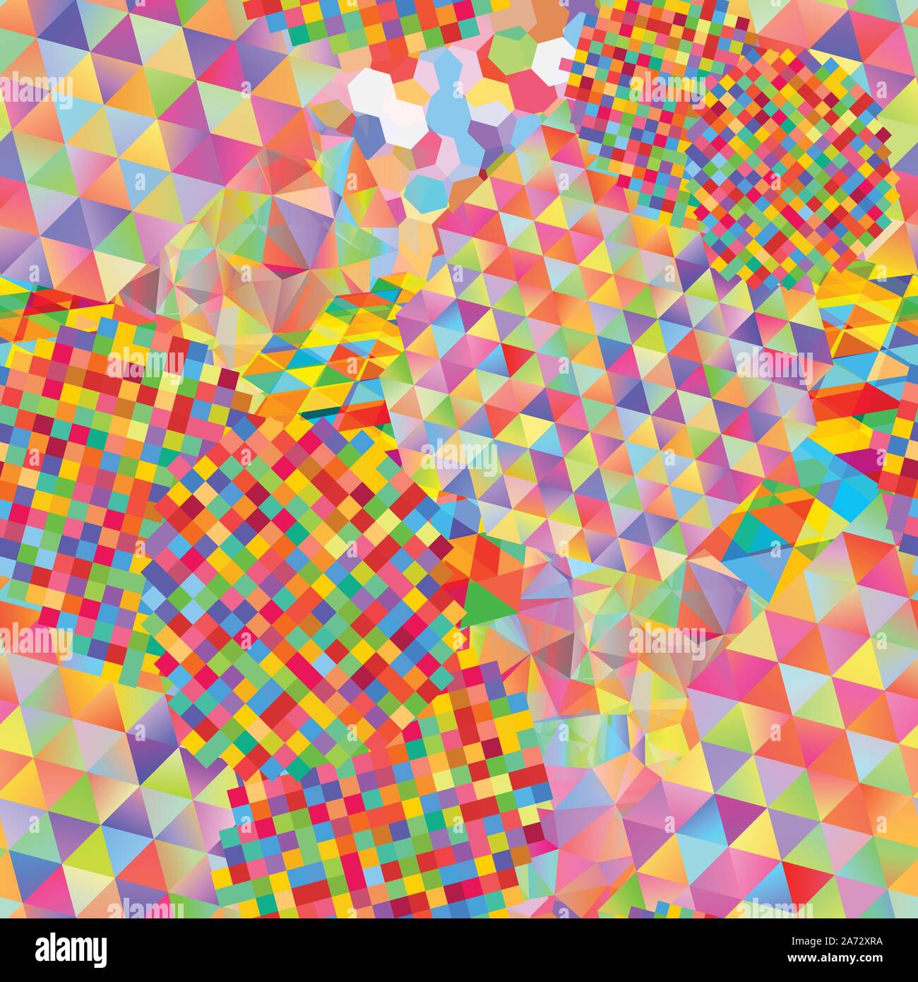 Seamless pattern with gainbow colored glitch styled bright messy shapes Stock Vector