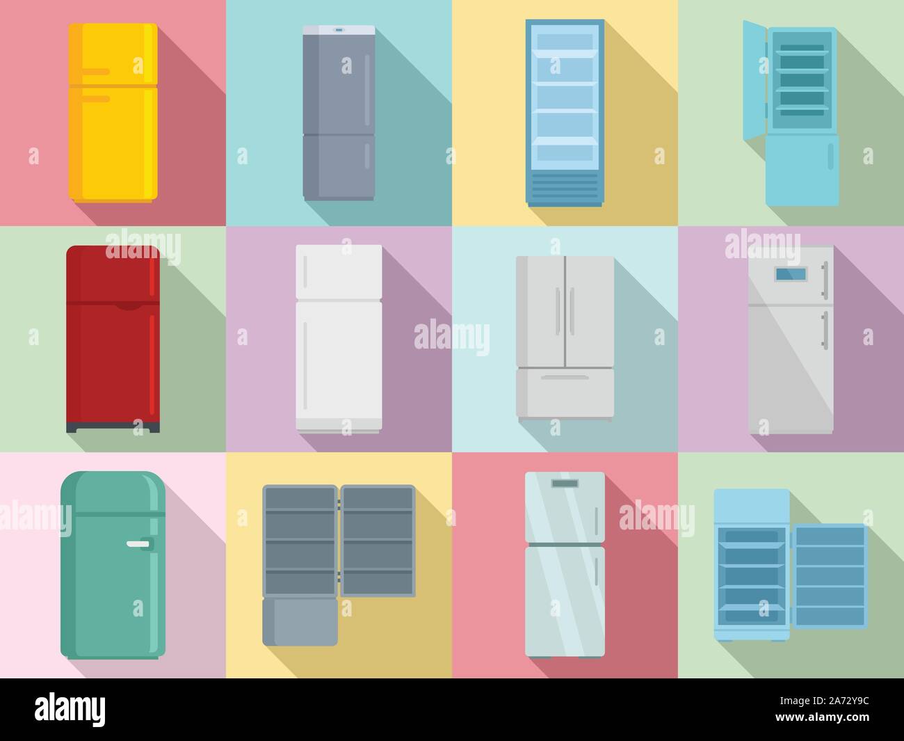 Fridge icons set. Flat set of fridge vector icons for web design Stock Vector