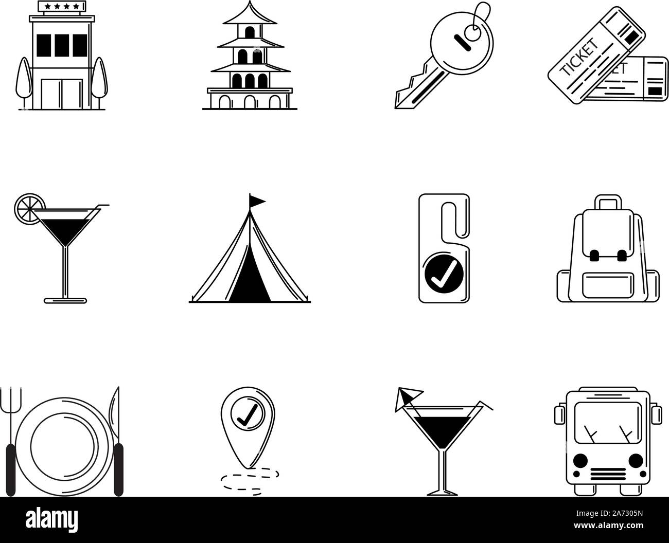 tourism vacations travel icon set thin line vector illustration Stock ...
