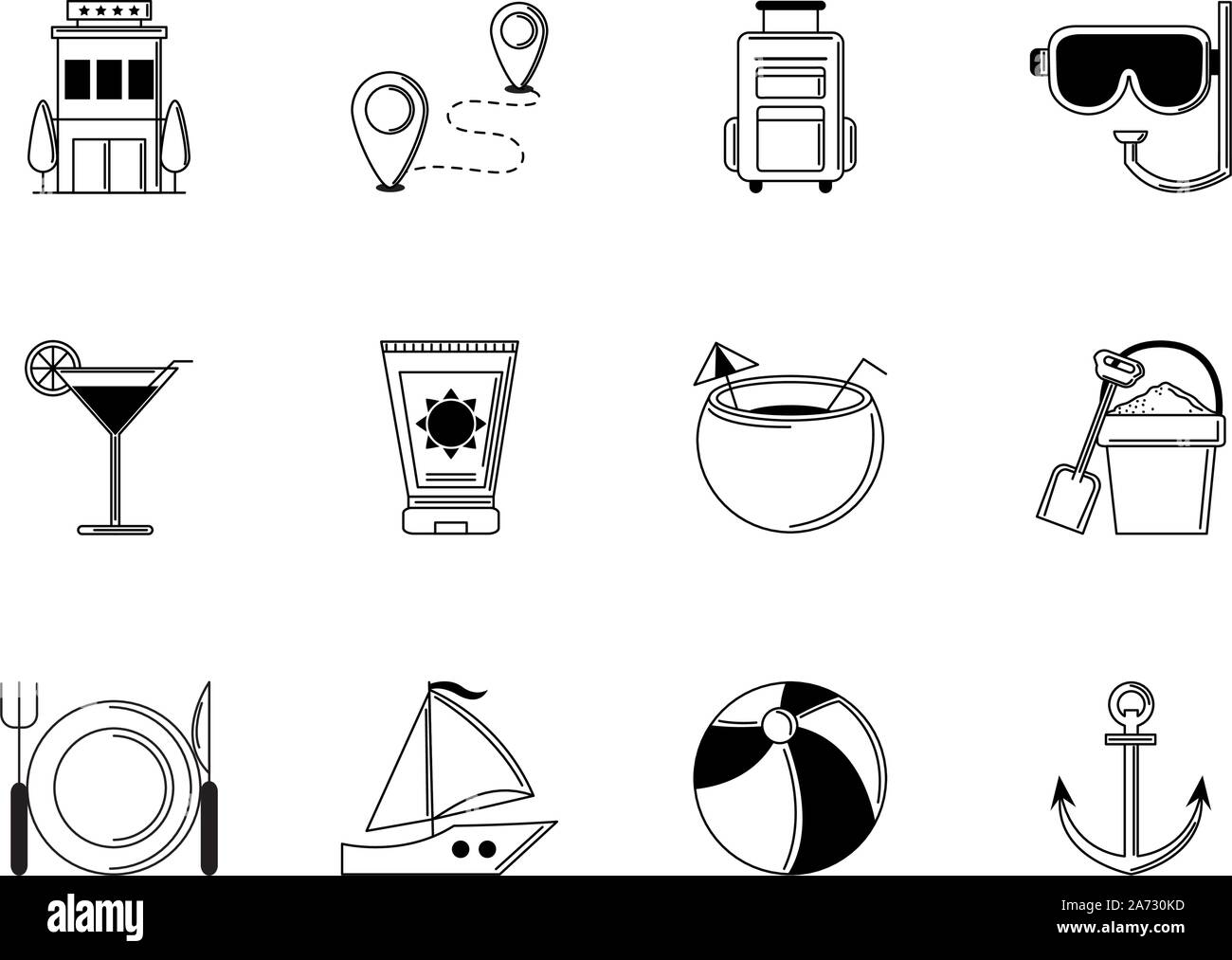 tourism vacations travel icon set thin line vector illustration Stock ...