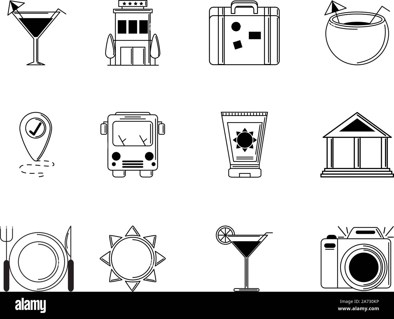 tourism vacations travel icon set thin line vector illustration Stock ...