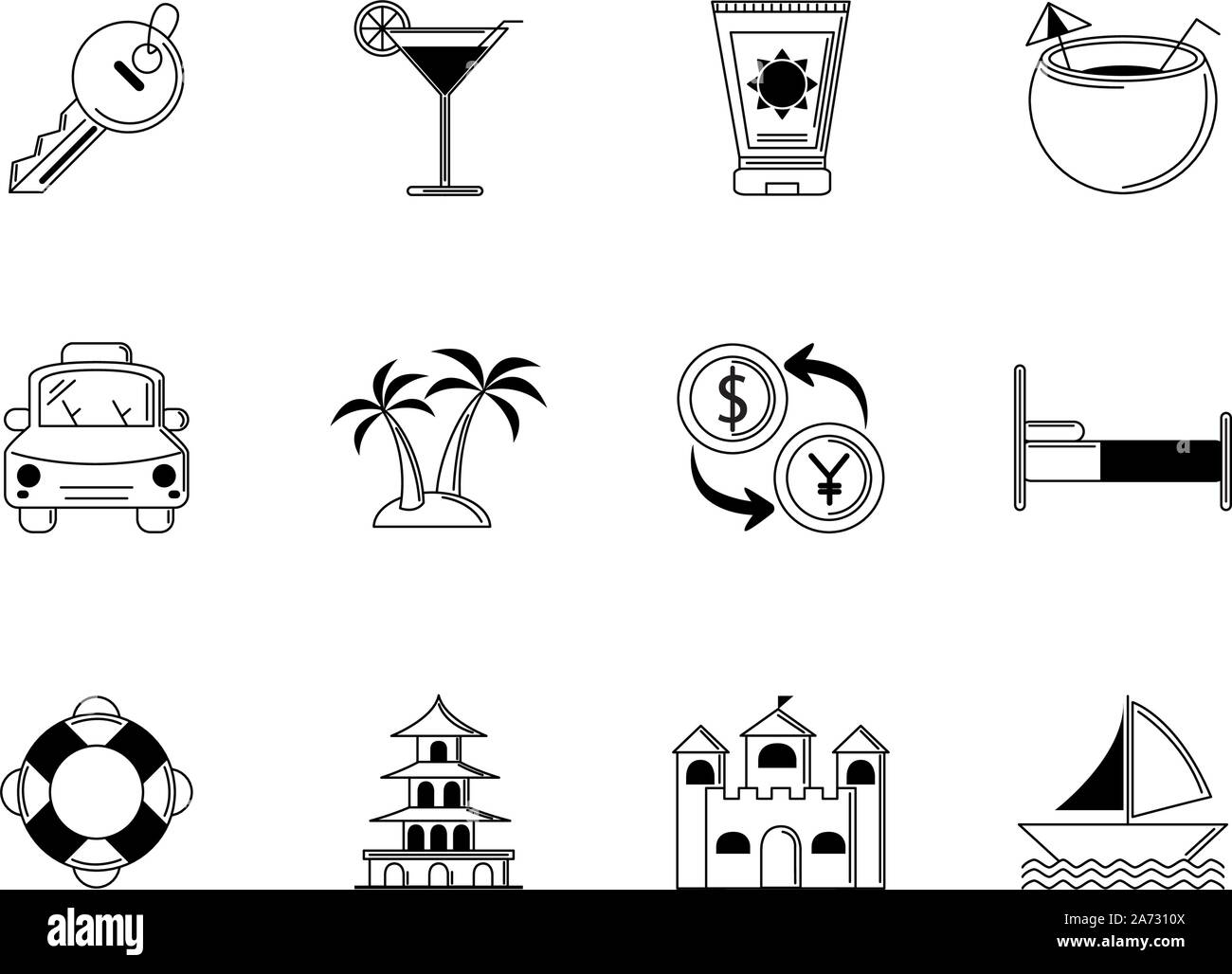 tourism vacations travel icon set thin line vector illustration Stock ...