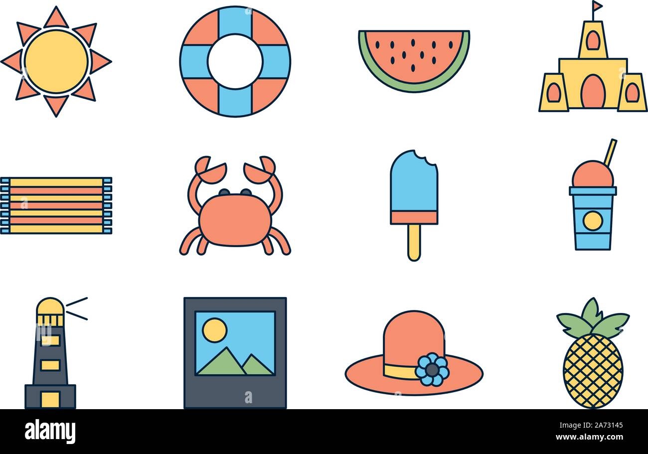 tourism travel time summer icons set vector illustration Stock Vector ...