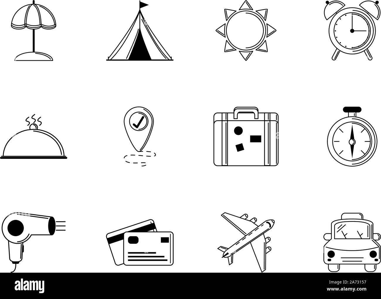 tourism vacations travel icon set thin line vector illustration Stock ...