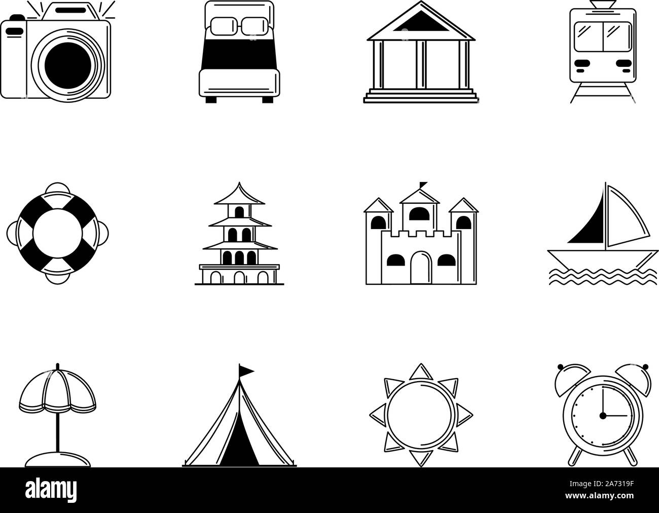 tourism vacations travel icon set thin line vector illustration Stock ...