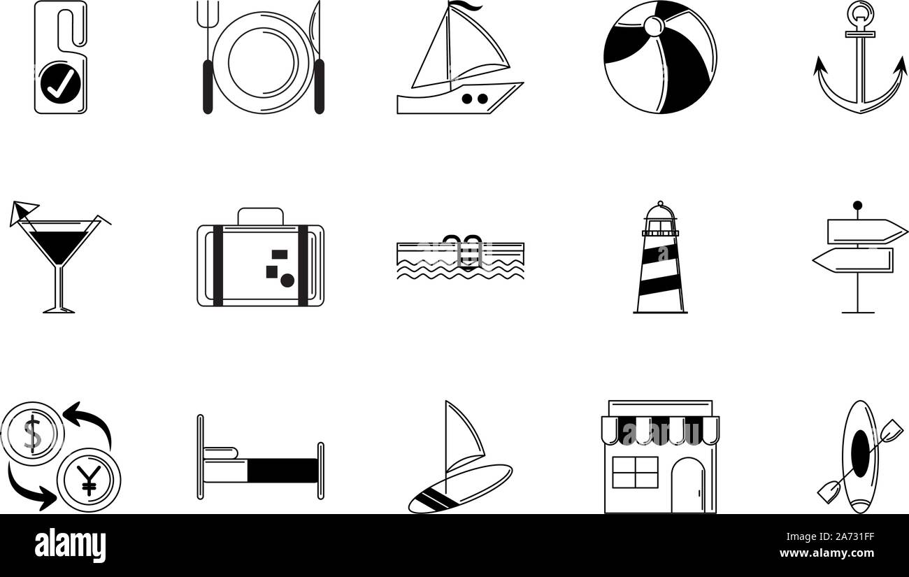 tourism vacations travel icon set thin line vector illustration Stock ...