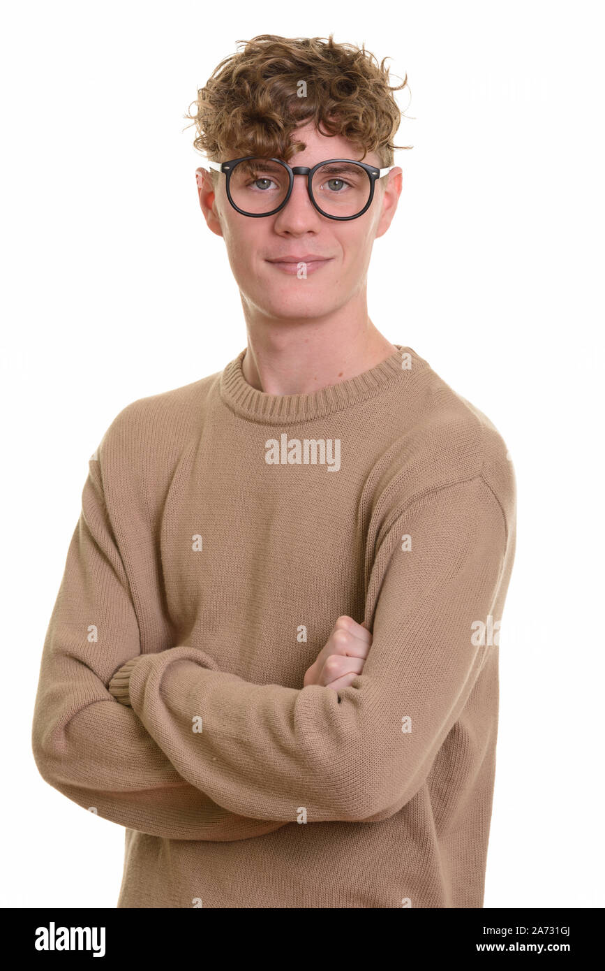 Young man with brown curly hair hi-res stock photography and images - Alamy