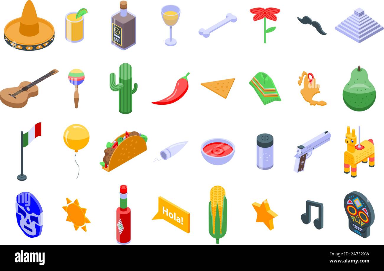 Mexico icons set, isometric style Stock Vector