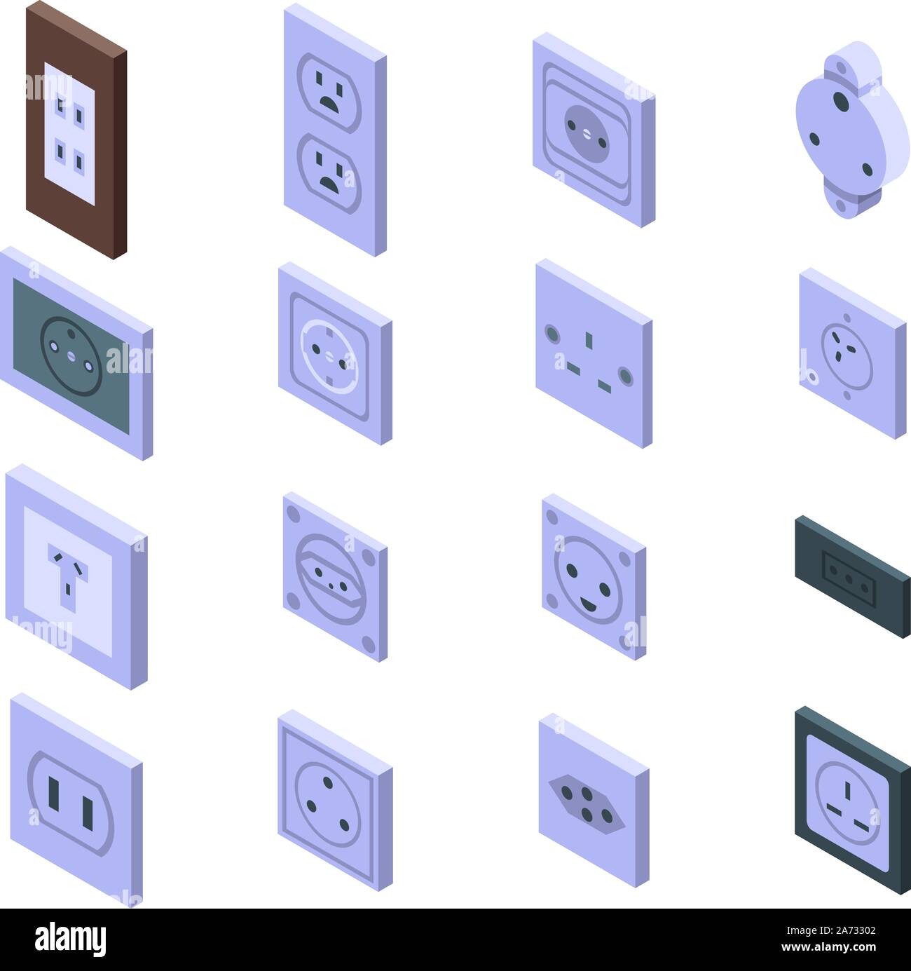 Power socket icons set, isometric style Stock Vector