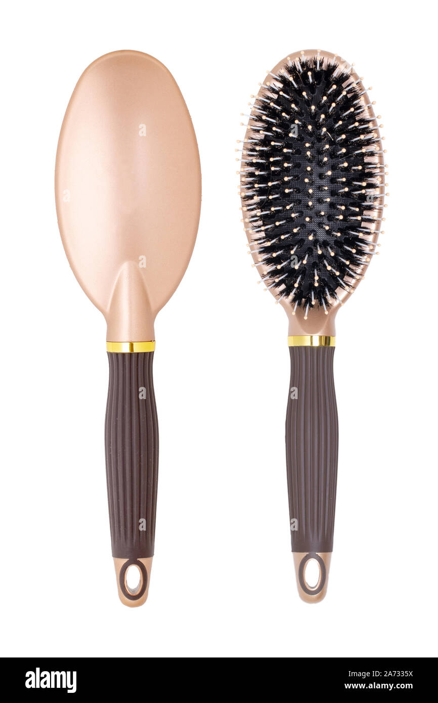 Hair combs isolated. Closeup of a stylish new modern hair brush in two  views. Macro photo of front and rear view. Concept of body and beauty care  Stock Photo - Alamy
