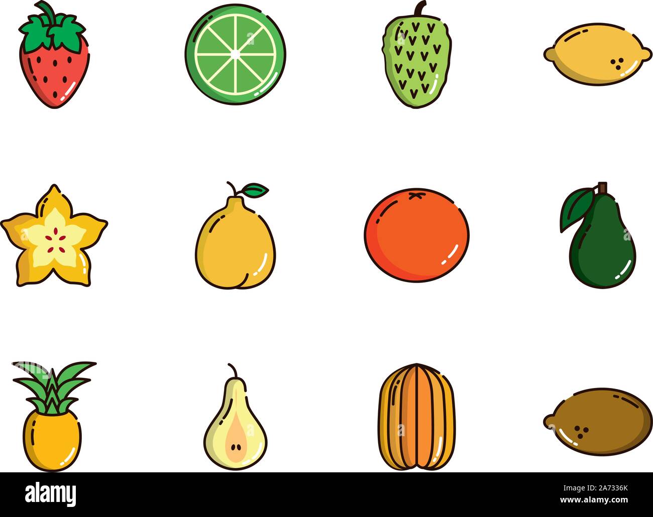 fresh nutrition harvest fruits icons set vector illustration Stock ...