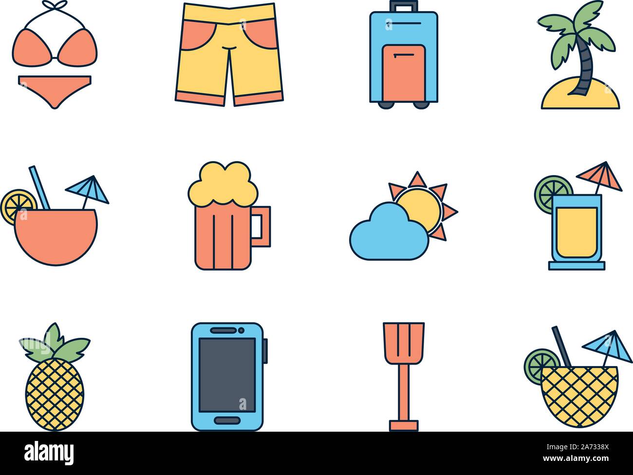 tourism travel time summer icons set vector illustration Stock Vector ...