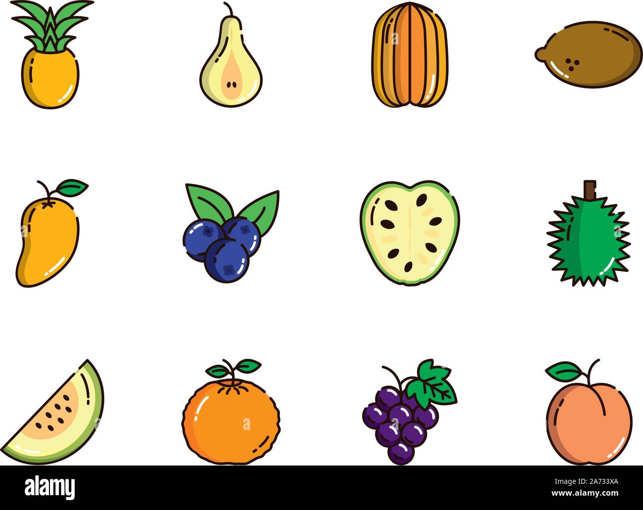 fresh nutrition harvest fruits icons set vector illustration Stock ...