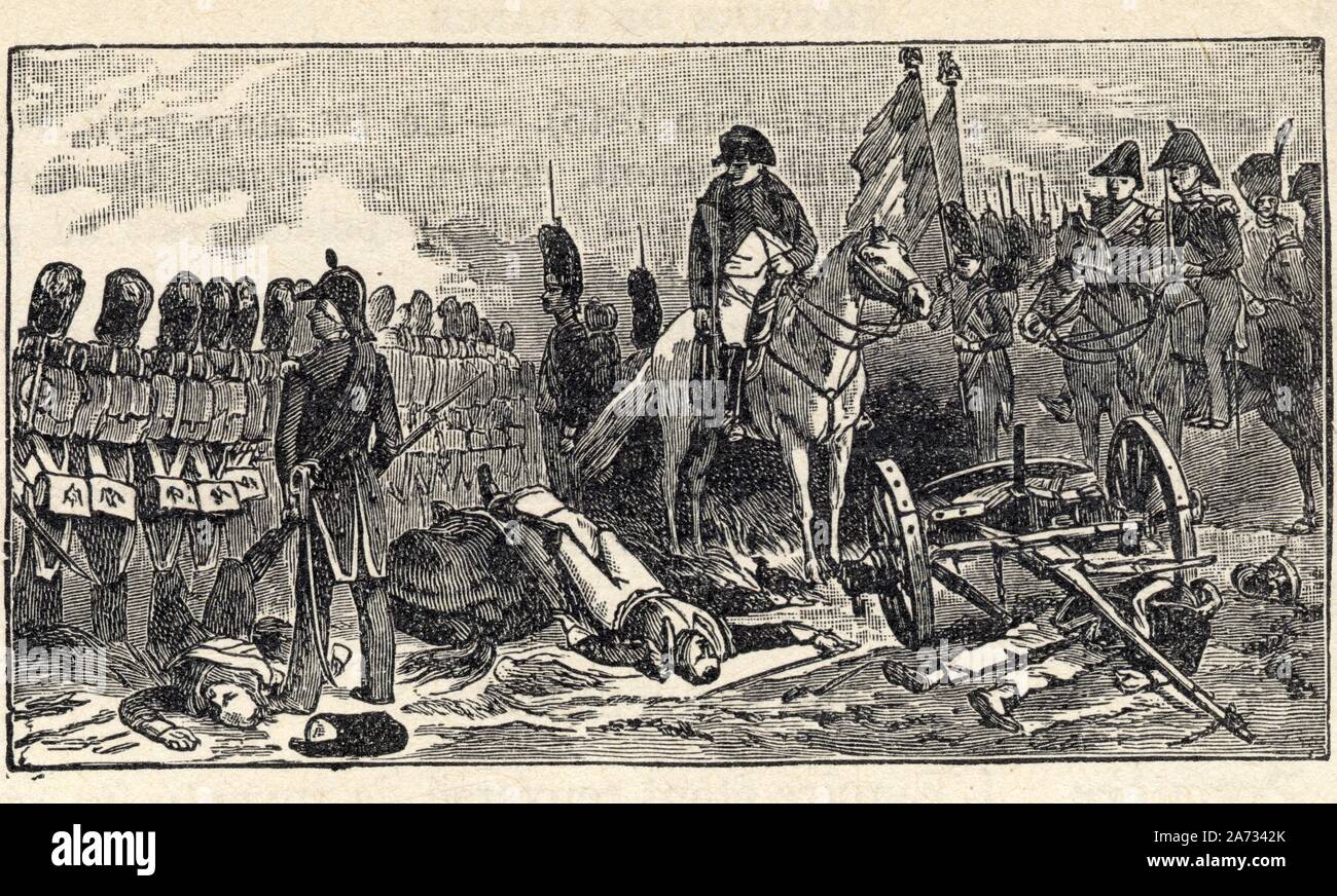 Waterloo.18 juin 1815. Napoléon au milieu du bataillon sacré, formé par les débris des carrés de la vieille garde. Stock Photo