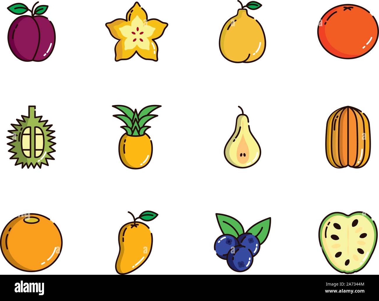 fresh nutrition harvest fruits icons set vector illustration Stock ...
