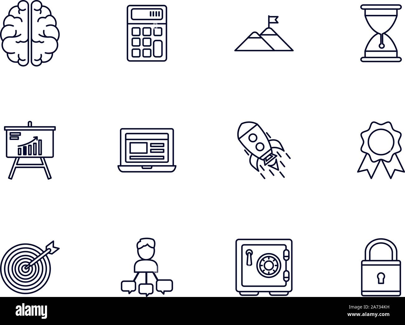 business startup success icons set line style vector illustration thick ...