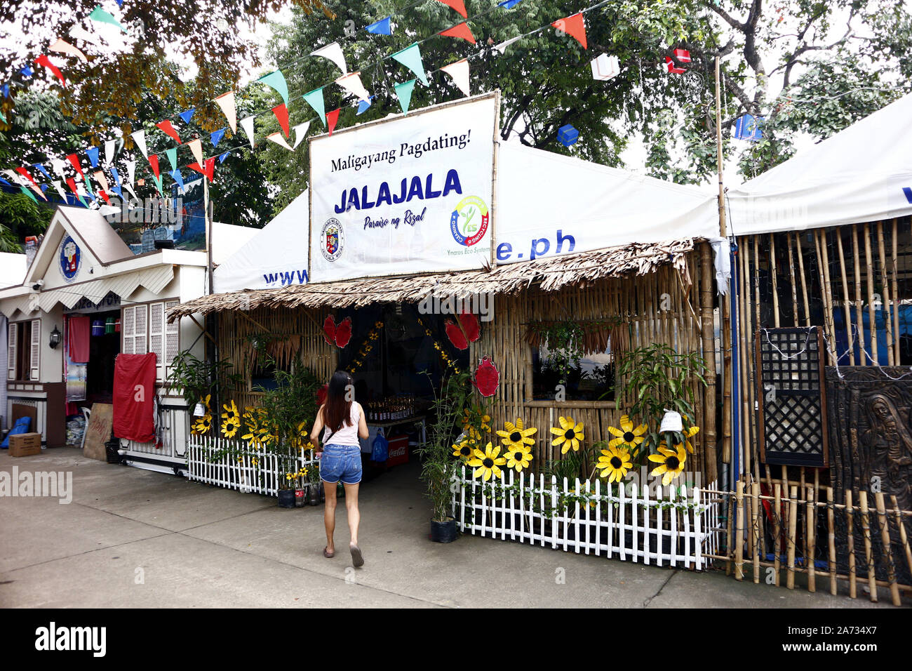 ANTIPOLO CITY, PHILIPPINES – OCTOBER 28, 2019: Facade of display booths of several municipalities of Rizal province inside the provincial capitol grou Stock Photo