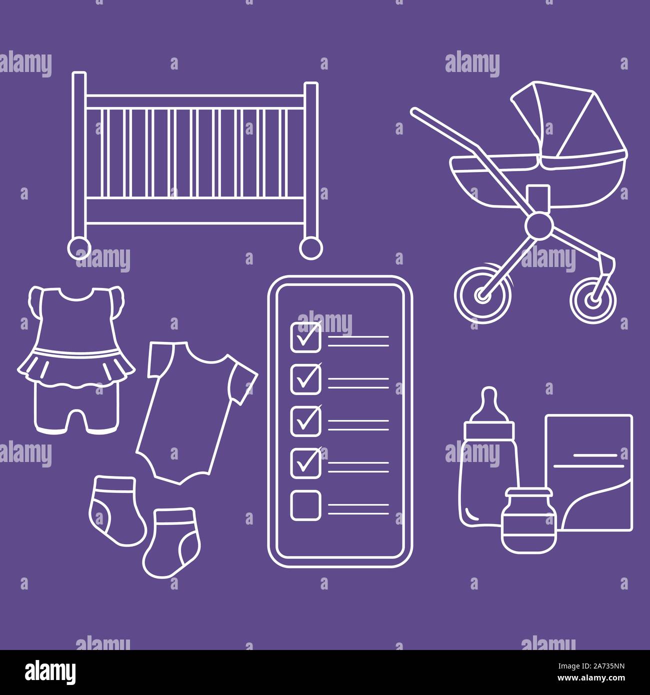 Vector Illustration With Smartphone With Checklist Newborn Baby