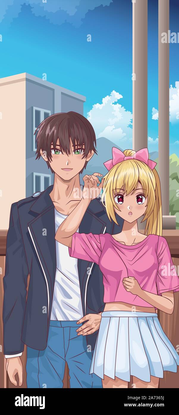 Young Couple Hentai Style Characters Stock Vector Image Art Alamy