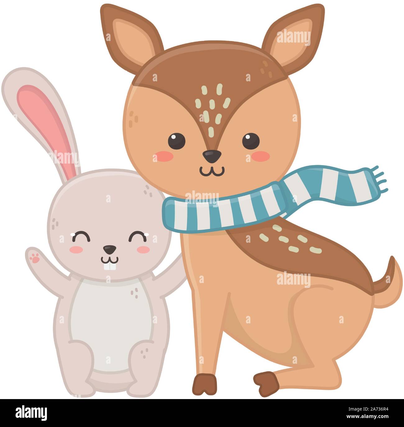 cute deer with scarf and rabbit hello autumn vector illustration Stock ...
