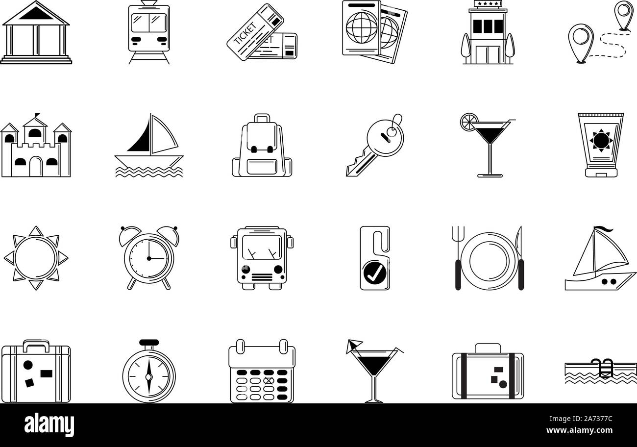 tourism vacations travel icon set thin line vector illustration Stock ...
