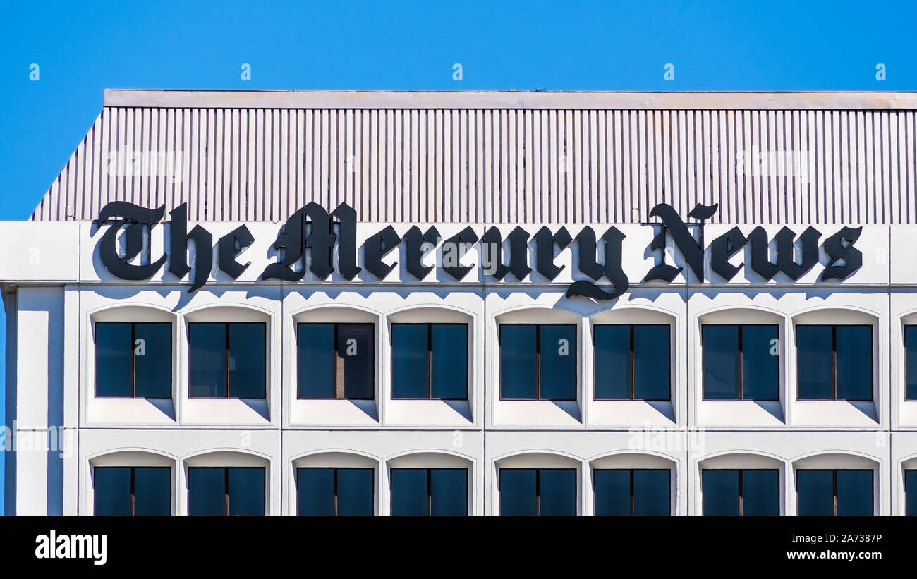 Oct 20, 2019 San Jose / CA / USA - The Mercury News logo on the facade of the newspaper's headquarters; The Mercury News is a morning daily newspaper Stock Photo - Alamy oct-20-2019-san-jose-ca-usa-the-mercury-news-logo-on-the-facade-of-the-newspaper-s-headquarters-the-mercury-news-is-a-morning-daily-newspaper-stock-photo-alamy