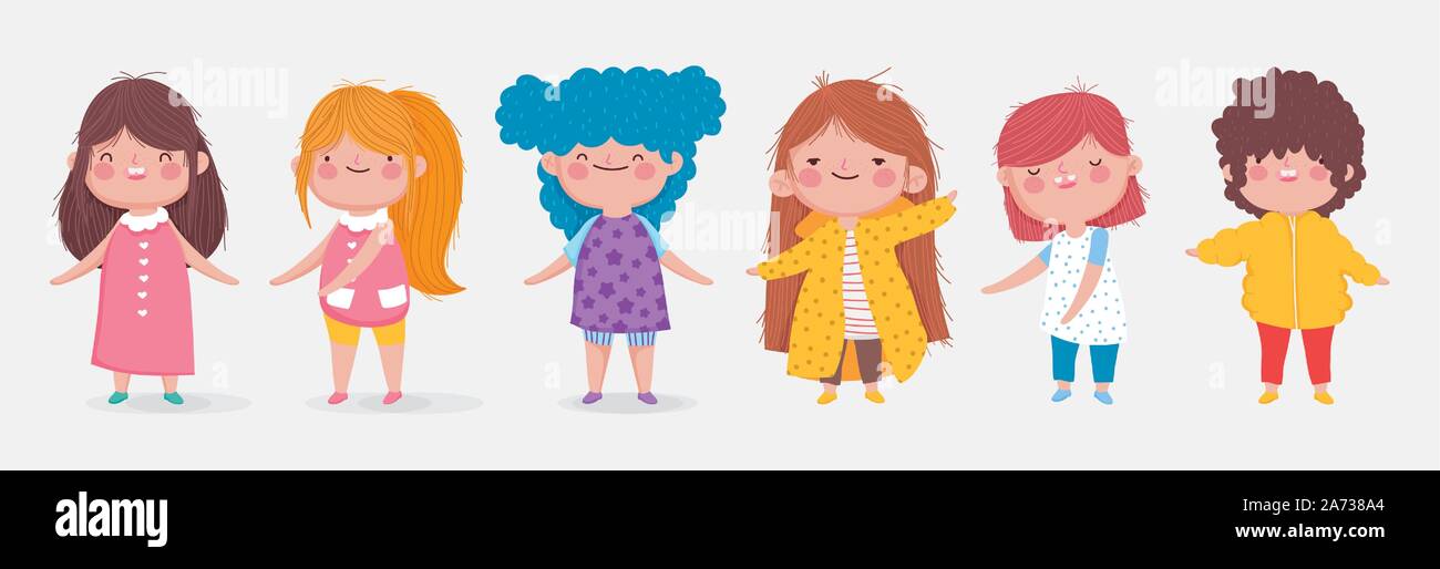 set of cute kids boy and girl standing on white background vector ...